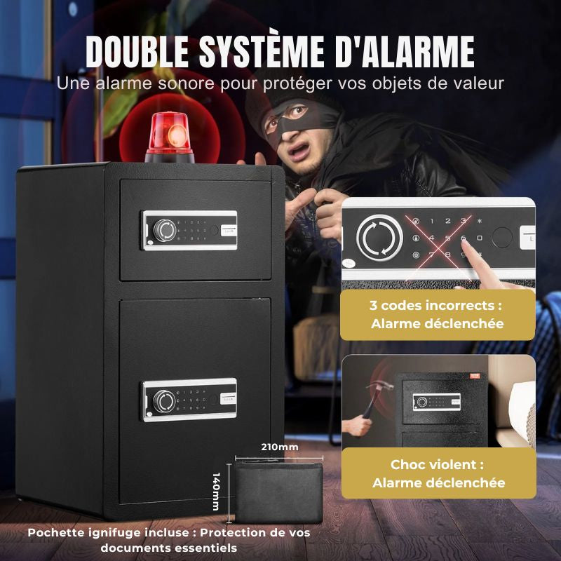 Hestia Safe KRONOS I Duo – Coffre-Fort 2 Portes Indépendantes Code & Clé (99L)