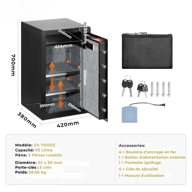 Hestia Safe KRONOS II – Coffre-Fort Compartiment Privatif Code & Clé (113L)