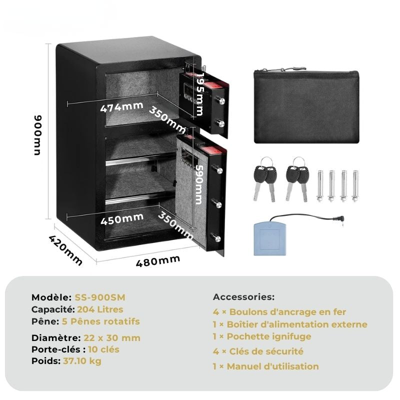 Hestia Safe KRONOS V – Coffre-Fort Colonne XXL 2 Portes Indépendantes Code & Clé (204L)